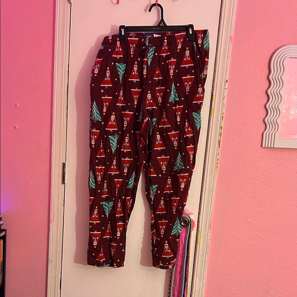 Old Navy Red Pajama Pants with Santa and Tree Design